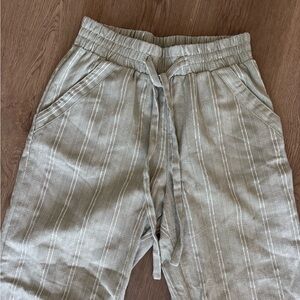 Green & white striped linen pants